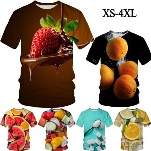 Summer Men and Women 3d T-shirt Strawberry Spoof Fun Realistic Food Strawberry Food T-shirt Casual Couple T-shirt XS-5XL