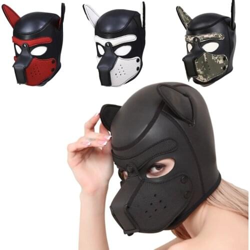 Role Play Dog Mask Puppy Cosplay Full Head with Ears Dog Headgear Bondage Hood Face Mask Erotic Adult Sex Games Sex Products
