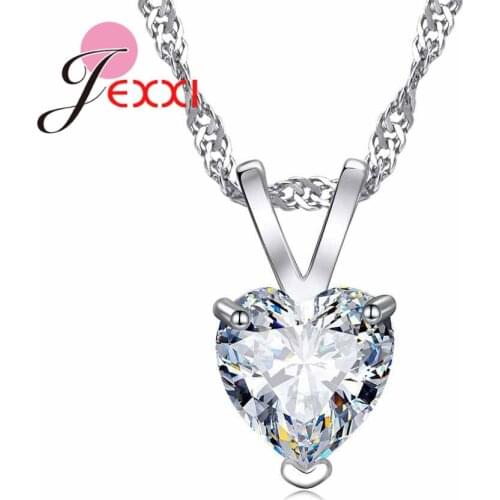 Fashion 925 Sterling Silver Necklaces For Women Engagement Party lovers Lovely Heart Shaped Cubic Zirconia Female Necklace