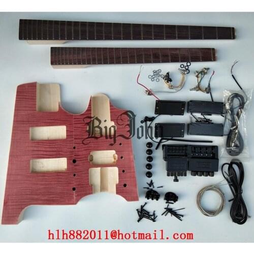Unfinished double neck headless electric guitar and bass without paint with hardware BJ-283