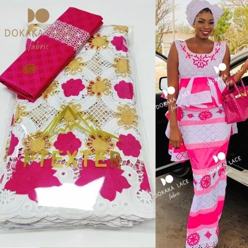 Wholesale Price!!! 2.5+2.5 Yards Bazin Riche Original Brocade With Embroidery Cotton Swiss Voile Lace Senegar Daily Dresses