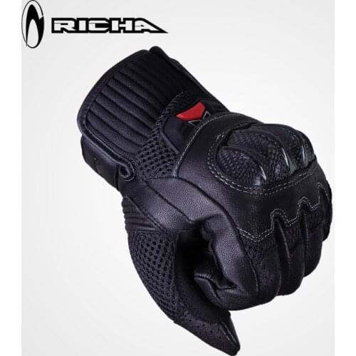 RICHA Spring Autumn Knight Motorcycle Riding glove carbon fiber sheepskin Leather Motorbike Gloves Rider Protection Touch screen