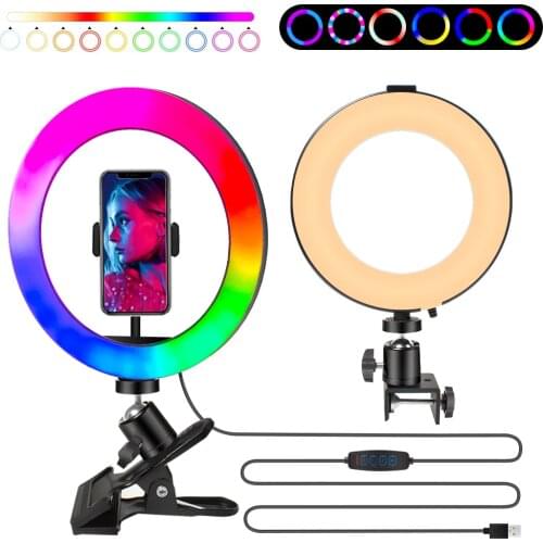 Protable Selfie Ring Light with Clip LED Dimming Photography Light with USB Cable for Makeup Live Steam Youtube Video Conference