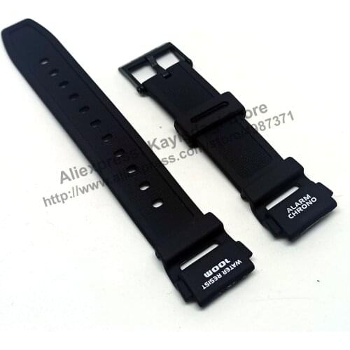 18.5mm Black Rubber Watch Band / Strap Compatible for Casio AQ-150W (White Letter)
