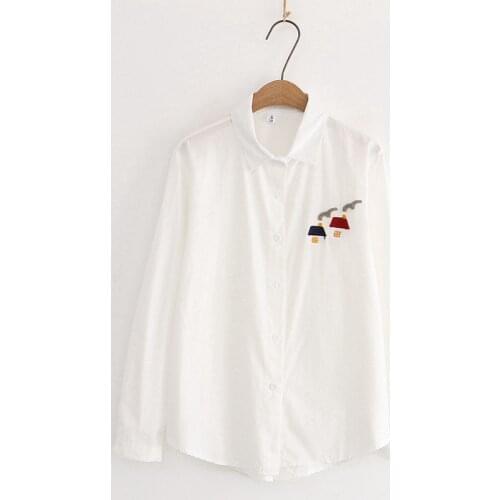 Embroidery Shirts Womens Blouses Striped Lady Tops Cartoons Printed Long Sleeve College Style Female Girls Clothes Outwear