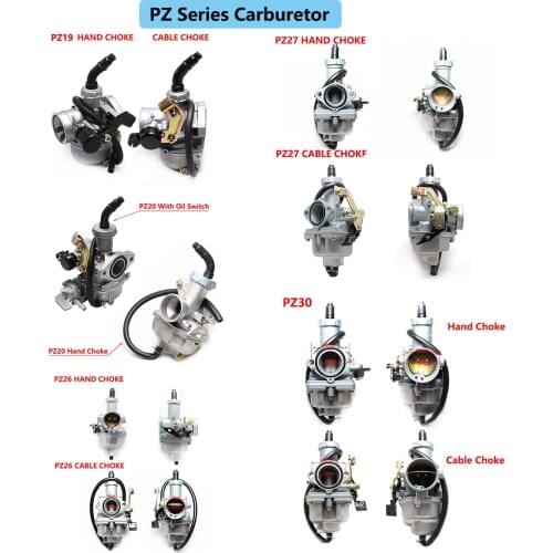 PZ Series Hand Cable Choke Carburetor PZ19 PZ20 PZ26 PZ27 PZ30 For Motorcycle Carb 50cc 70cc 90cc 110cc 125cc ATV Pit Dirt Bike