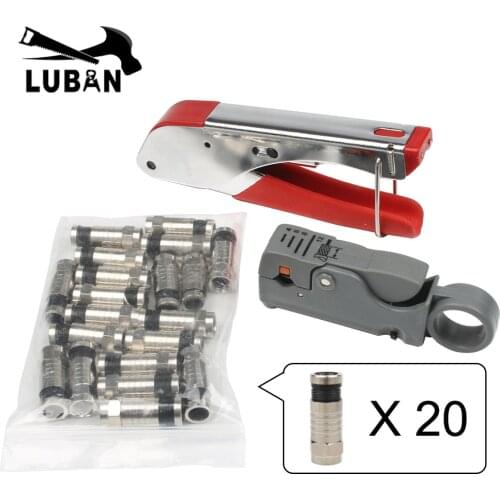 Coaxial Cable Manual Crimping Tool Set Kit For F-Type Connector 20 pcs RG59 Coax Cable Crimper With Compression Connectors