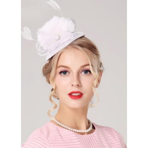 Lady Fedoras Linen Hats British Party Headwear Hat Lady Hemp Yarn Feather Mosaic High-end Banquet Wedding Hat A119