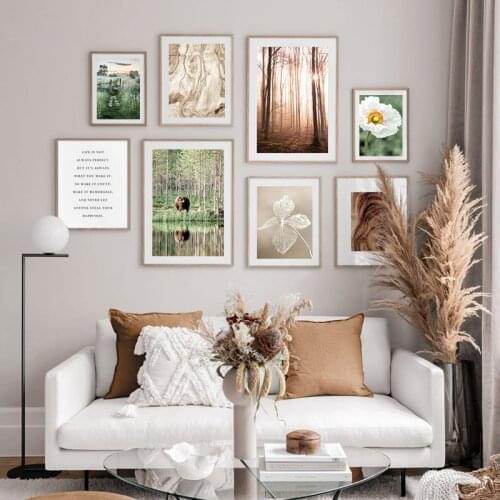 Scandinavian Forest Sunrise Grass Canvas Painting Nature Landscape Poster Nordic Wall Art Print Countryside Photography Picture