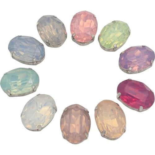 13x18mm 10pieces Oval Shape Resin Rhinestones With Claw Sew On Crystal Stone Strass Diamond Metal Base Buckle Wedding Decoration