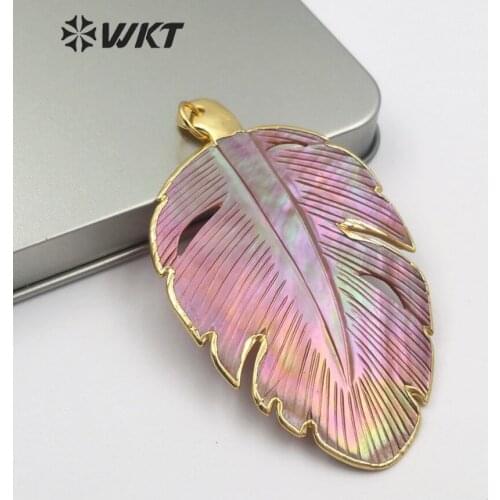 WT-P817 Fashion Shell Leaf Pendant for necklace making natual shell leaf pendant charm gold pendant mix colors fashion pendants