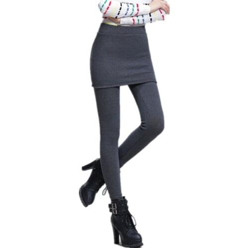 Winter Fleece Thick Warm Leggings With Mini Skirts Women Large Plus Size Long Trousers Female Gray Black Slim Velvet Pants