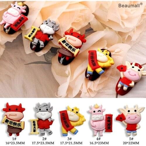 10pcs/lot, 3d Nail Art NEW YEAR COWS Acrylic Designs For Nail Tips Beauty