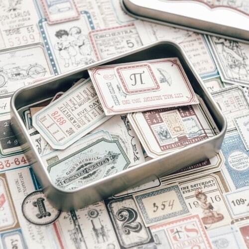 100 PCS Vintage Cutes Travel Ticket Tin Box Stickers Decorative DIY Diary Planner Scrapbooking Label Journal Material Stationery