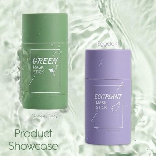 2pcs Green Tea Oil Control Eggplant Acne Cleansing Mask Moisturizing Remove Blackhead Fine Pores Mud Mask Face Skin Care