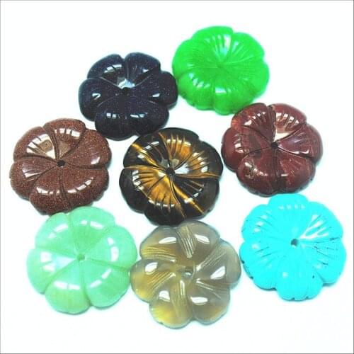 3pcs nature gem stone flower carving top fashion diy beads natural stone jewelry top jewelry findings size 30mm random assorted
