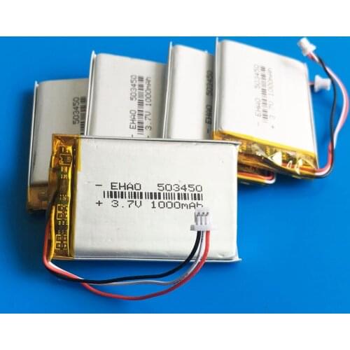 5 pcs JST 1.0mm 3pin plug 3.7V 1000mAh Polymer Lithium Lipo Rechargeable battery 503450 for smart phone DVD mp3 Led Lamp camera