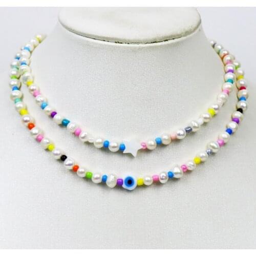 5 Pcs Natural Pearls Strand Eyes bead Necklace Fresh water Pearls Jewelry Accessories Mix color Bead Jewelry Necklace Gift 9999