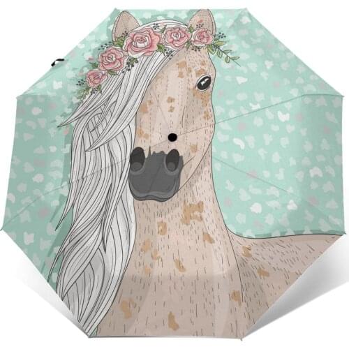 Sunny Umbrella Horse With Flowers Automatic folding portable men women umbrella Sunscreen rain Windproof beach parasol