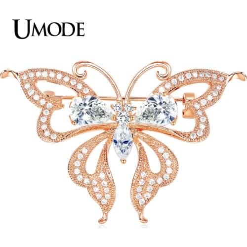 UMODE New Fashion Jewelry Luxury Large CZ Crystal Butterfly Shape Brooches for Women Rose Gold Color Broches Femininos AUX0021A