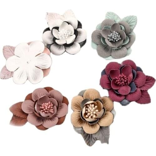 5pcs 40mm Microfiber DIY embossed flowers simulation fabric stereo flower head Home Decoration Accessories Flowers