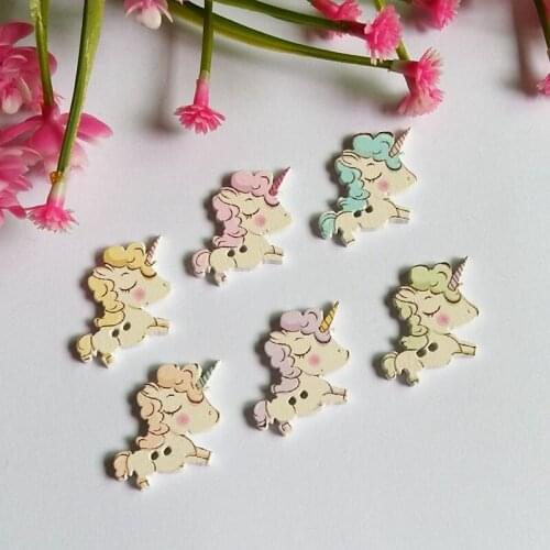 50pcs/lot Mixed color unicorn Wood Buttons Cartoon horse For Scrapbooking Wedding Decorations And DIY craft accessorie