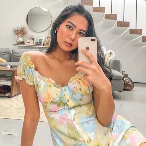 Foridol Flower Prin Boho Summer Dress for Women Vintage Floral Mini Dress Short Sleeve Casual Button Up Beach Dress Vestidos