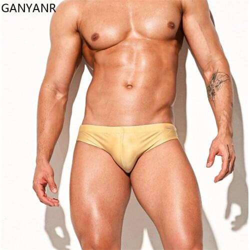 GANYANR Mens Swimming Shorts Gay Swimwear Sexy Swim Briefs Swimsuit Trunks Suit Thong Bikini with pad Surfwear Boardshorts Pouch