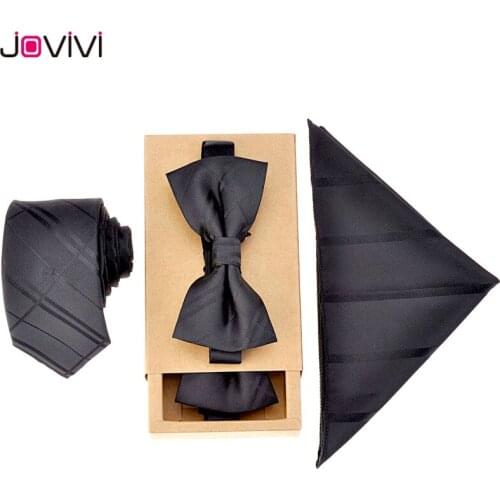 Jovivi 2019 Mens Polyester Skinny Necktie Set Bowtie Pocket Square 3pcs Set with Gift Box for Thanksgiving Clothes Accessories