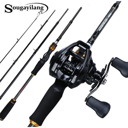 Sougayilang 1.8M 2.1M 2.4M Casting Fishing Rod Reel Combo 4 Sections Carbon Fiber Fishing Rod Baitcasting Reel Pesca Tackle
