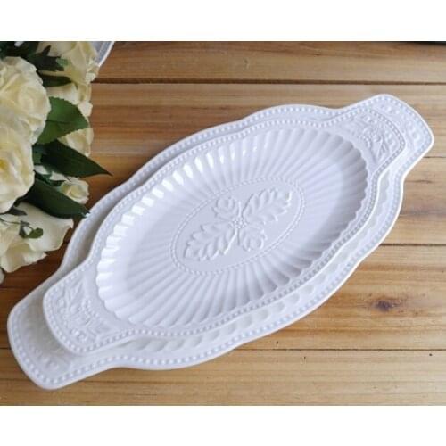 Fish Shaped Ceramics Double Ears Serving Dish Set Decorative Porcelain Relief Dinner Plate Tableware and Chinaware Supplies