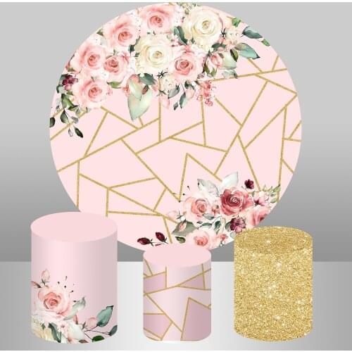 Wedding Party Round Backdrop Cover Flower Floral Baby Shower Party Decoration Candy Table Banner Plinth Covers Elastic