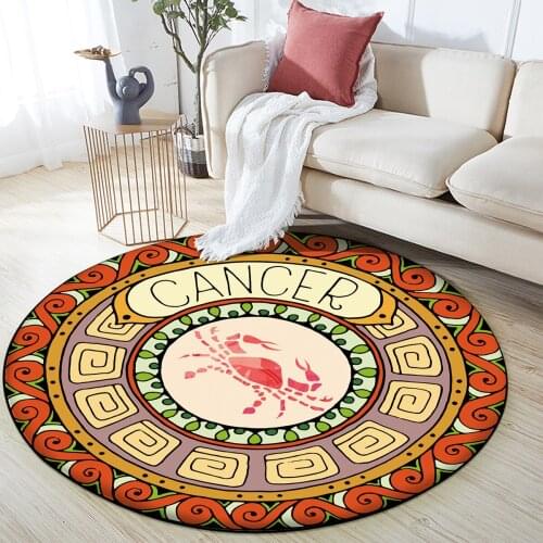 12 Constellation Cancer Round Floor Mat Flannel Anti-slip Carpet Durable Carpet Floor Mat Home Bedroom Living Room Decoration