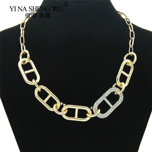 Exaggerated Fashion Big Necklace Hip Hop Thick Chunky Chain Choker Statement Rhinestone Necklace for Women Jewelry Accessories