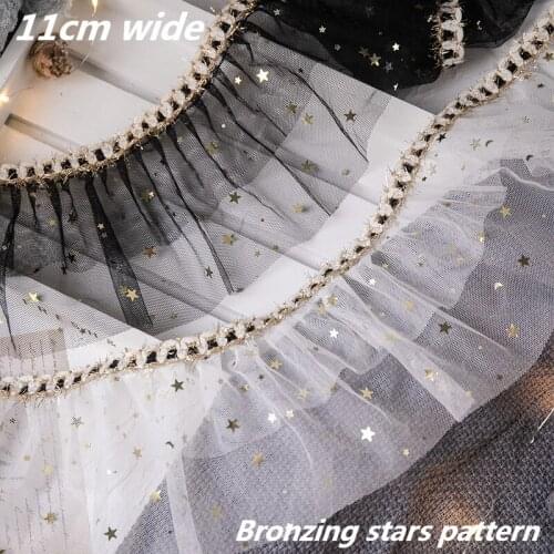 2021 Double Layer Pleated Bronzing Star Ribbon Border African Lace Fabric Clothes Dress Childrens Clothing Sewing Accessories
