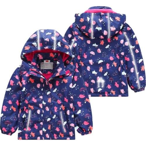 Girls Windbreaker Jacket Fashion Cartoon Pattern Design Kids Polar Fleece Casual Outerwear Coat For Girl 3-12 Years Wear