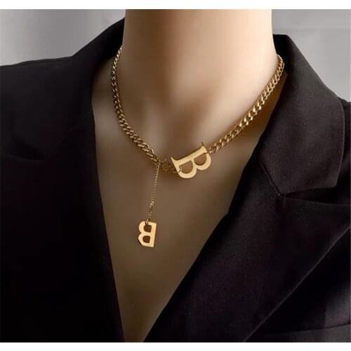316L Stainless Steel Fashion Girl Letter B Clavicle Neck Necklace Female Jewelry Temperament Silver Necklace No Fade