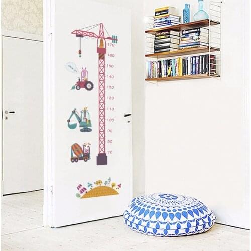 Cartoon Engineering Vehicle Height Measure Wall Stickers for Kids room Bedroom Kindergarten Decor Eco-friendly Art Decals Murals
