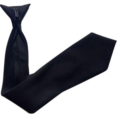 50x8cm Mens Uniform Solid Black Color Imitation Silk Clip-On Pre-Tied Neck Ties for Police Security Wedding Funeral