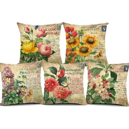 45x45cm Cotton Linen Decorative Cushion Covers 7 Styles Pink Rose Flower 3D Printing Sofa Throw Pillow Covers Sofa Cushion Cover