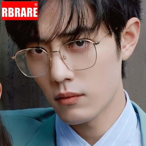 RBRARE Vintage Alloy Anti-blue Light Flat Glasses Frame Mens High End Eyeglasses Brand Designer Square Glasses Women Oculus