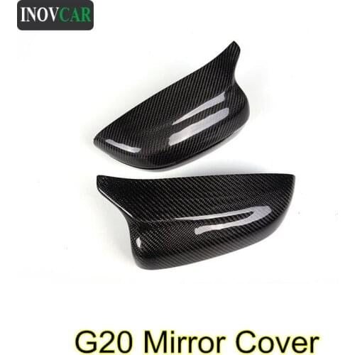 One Pair Horned Style Car Side Mirror Housings For B M W 3 Series G20 G28 2019+ Carbon Fiber/ABS Rear View Mirror Covers