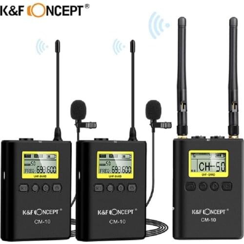 K&F Concept CM-10 UHF 100M Professional Wireless Microphone System Receiver +2 Transmitter for DSLR Camera Camcorder Video Mic