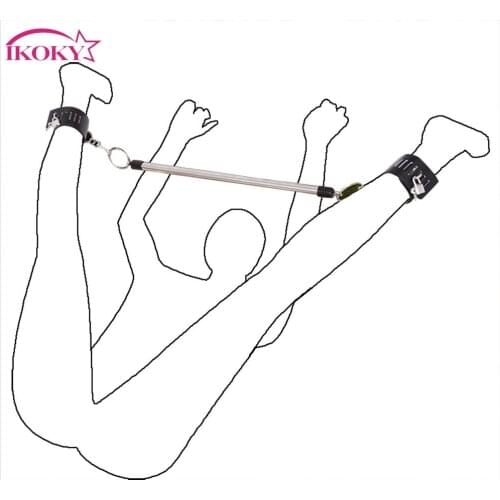 IKOKY Spreader Bar Leather Wrist Ankle Cuffs Restraint Bondage Stainless Steel For Women Couples With Lock & Keys