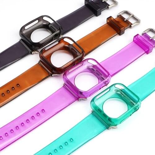 Resin Transparent Watch Strap for Apple 6 SE 38/40/42/44mm Watch Bracelet for iWatch Series 5 4 3 2 with Protection Case