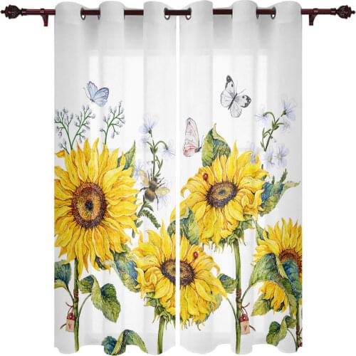 Modern Curtains Sunflower Flower Butterfly Baby Room Bedroom Creative Curtains Kitchen Living Room Terrace Valance Curtains