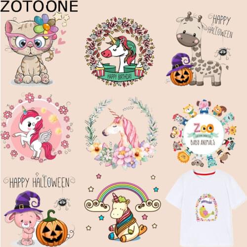 ZOTOONE Animal Unicorn Patch Cute Cat Stickers Iron on Patches for Clothing T-shirt Heat Transfer Diy Accessory Appliques G