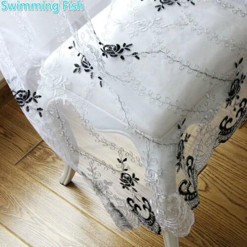 Korean Style Black Floral Embroidery Tulle Curtain For Bedroom Living Room Organza Sheer Curtain Custom Made Door Tulle