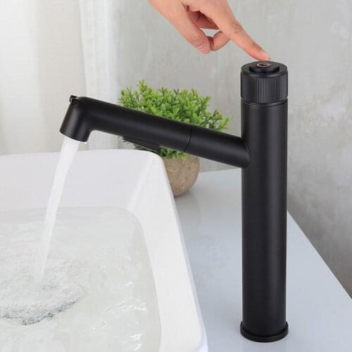 Pull basin faucet fashion black all copper multi-functional clean water telescopic shampoo hot and cold flush faucet