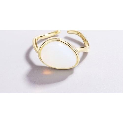 Sole Memory Geometric Oval Shell 925 Sterling Silver Female Resizable Opening Rings SRI958